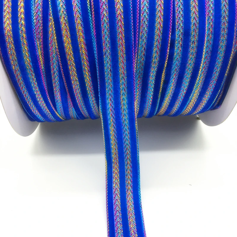 5 Yards/lot 1&quot(25mm) Blue Glitter Colourful Rimmed Velvet Ribbon Bow Hair Wedding Party DIY Lace Sewing Trim #RJ22 | Дом и сад