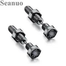 Seanuo черный/Серебряный Прохладный Панк студентов винтовой формы Стад Серьги модная индивидуальность пара из нержавеющей стали рок серьги байкера