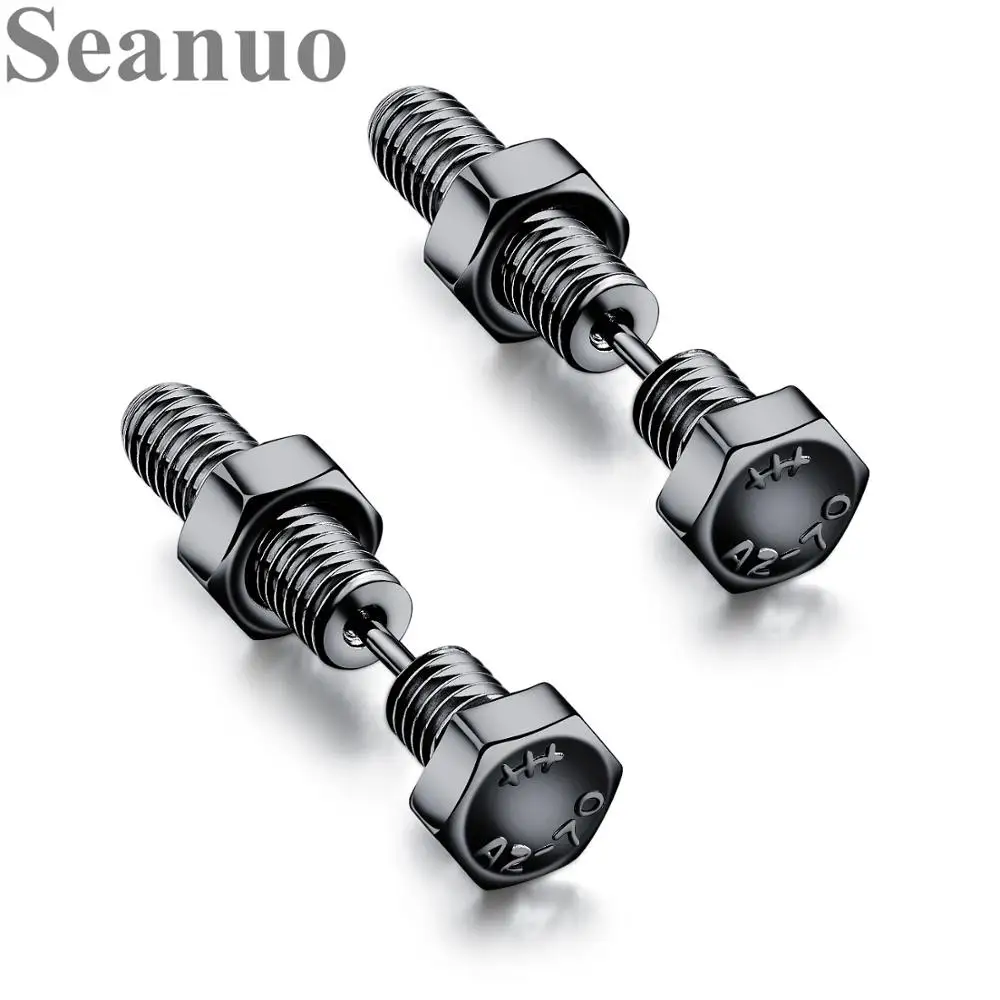 

Seanuo Black/Silver Cool Punk Students' Screw Shape Stud Earrings Fashion Personality Couple Stainless Steel Rock Biker Earrings
