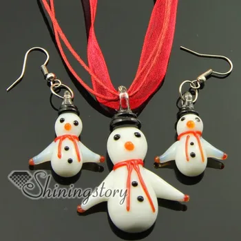 

snowman handmade venetian lampwork murano glass necklaces pendants and earrings jewelry sets colored cheap fashion jewellery