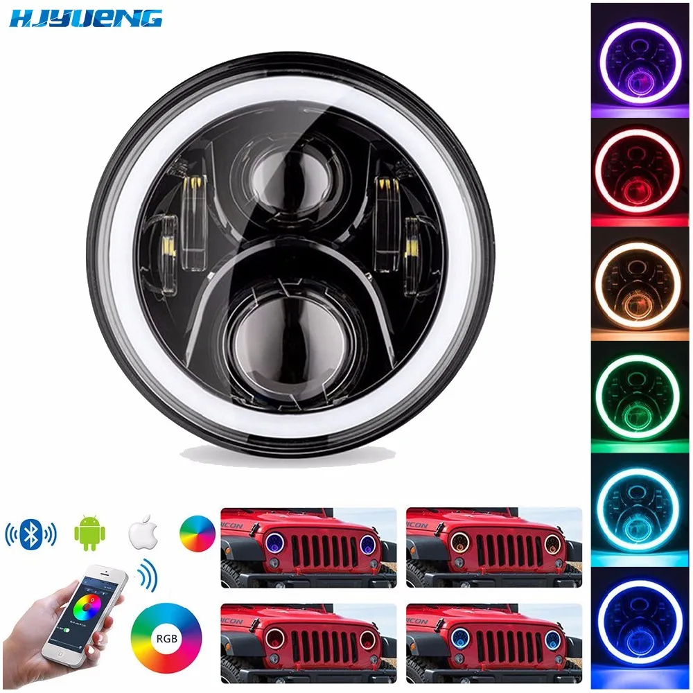 

60w 7"Motorcycle RGB Multi White Red Blue Green Amber LED Halo Angel Eye Headlight For Motorcycle Harley 7inch Led Headlight