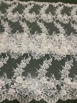 

5yards off white lace fabric with 3D flowers, heavy embroidered lace fabric with 3D flowers, heavy bead lace fabric for brida