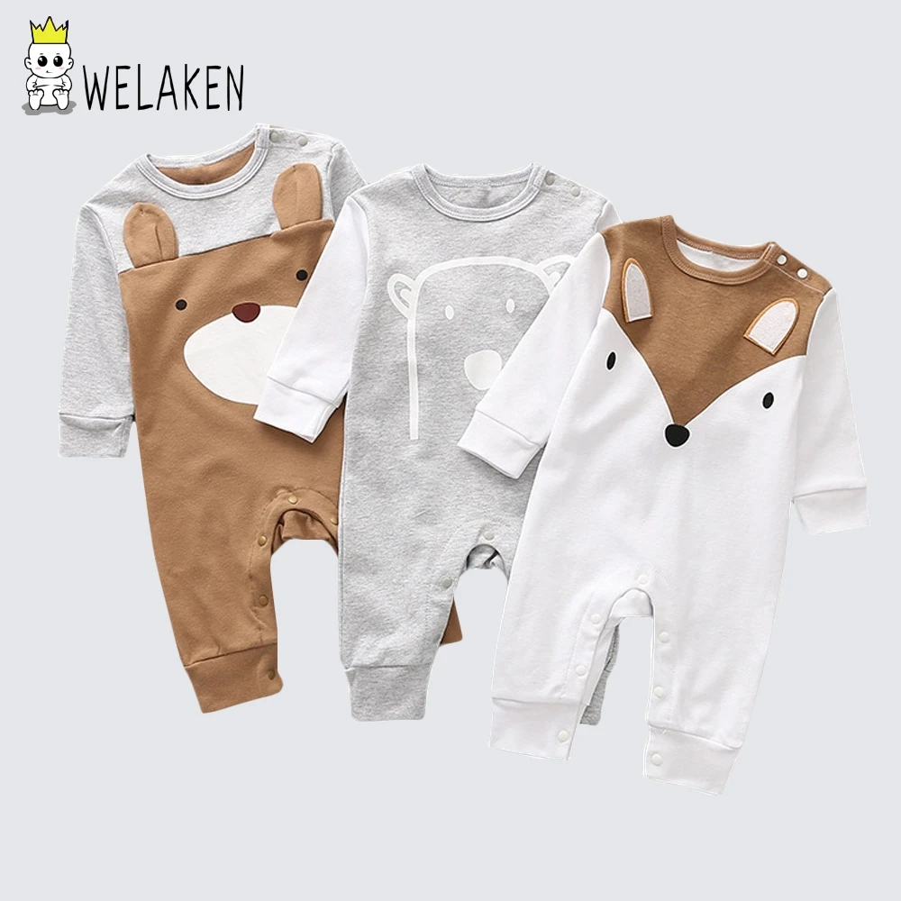 

New Arrival 2016 Boys Girls Jumpsuits Cute Cartoon Pattern Autumn Long Sleeve Toddler One-Pieces Soft Baby Romper