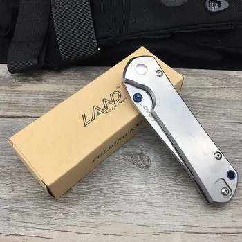 Land 9103 Folding Knife 12C27 Blade Stone Wash Steel handle Outdoor Camping survival EDC Pocket Knives Kitchen Cutting Tool 5