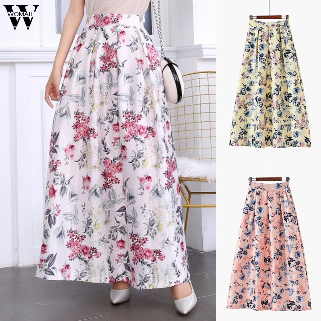 Womail, Женская юбка, летняя, высокая талия, для девушек, цветочный принт, юбки, вечерние, длинная юбка для женщин, повседневная, для отдыха, пляжа, на каждый день, J610