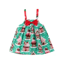 Милый Рождественский ошейник для маленьких девочек; праздничное платье принцессы без рукавов с высокой талией; летняя хлопковая одежда; сарафан; 2-7Y
