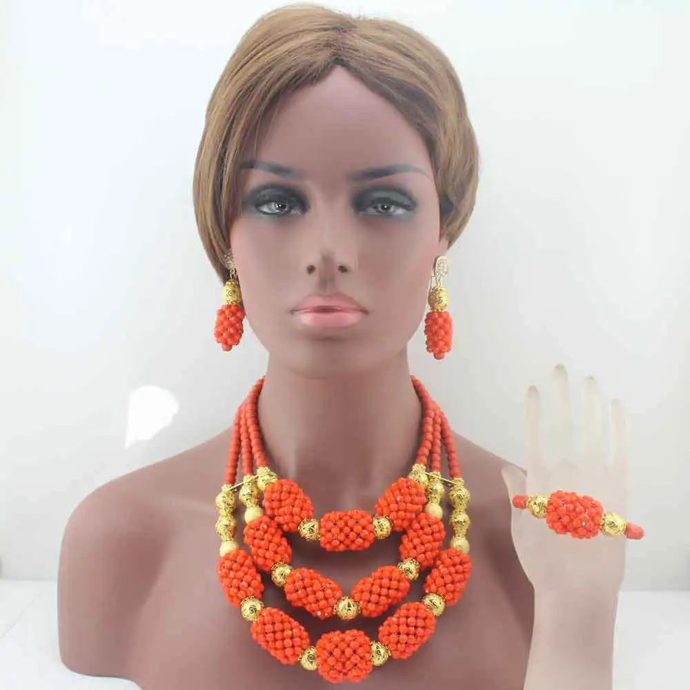 

Fabulous New Nigerian Crystal Orange Beads Necklace Jewelry Set Handmade Pendent Wedding Jewelry Set Free Shipping W13603