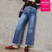 Fit 55 кг-110 кг размера плюс, модные брендовые ботильоны-Длина хлопок flare Джинсы женские с кисточками и вышивкой с была тонкой джинсы wj2770; Прямая поставка