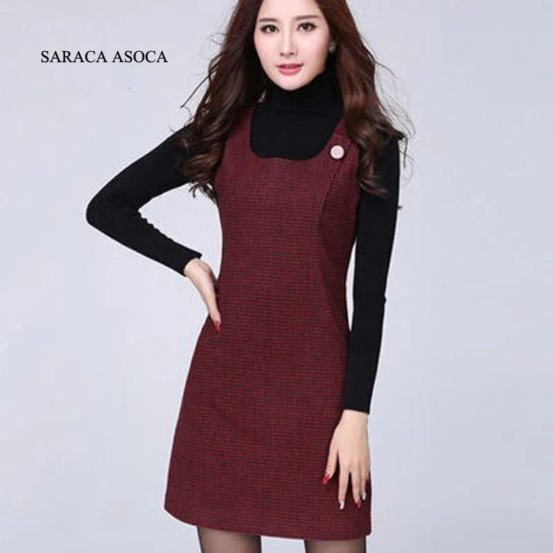 

autumn and winter Sleeveless O-neck Tank Dress Warm For Girls Plus Size 4XL 5XL Fashion Button Plaid Vest Dress Female