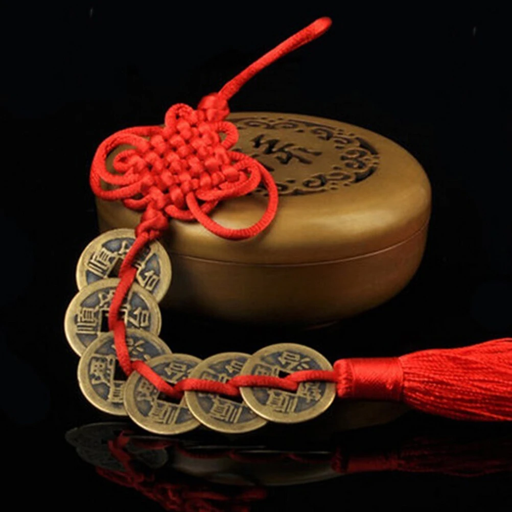 

Car Decoration Chinese Original Copper Coins Ancien Red Chinese Knot Feng Shui Coin for Wealth Success Lucky Charm Home
