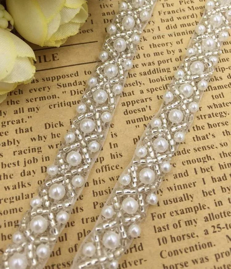 

Pearls beaded DIY trim for children's headband wedding sash supply Applique for clothes hairbands hair accessories [ICUTEKIDS]