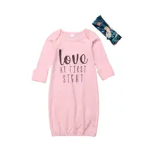 Малыш новорожденный младенец ночное белье для девочек спальный халат Пеленальное Одеяло с круглым вырезом пижамы письмо повязки; одежда розового цвета