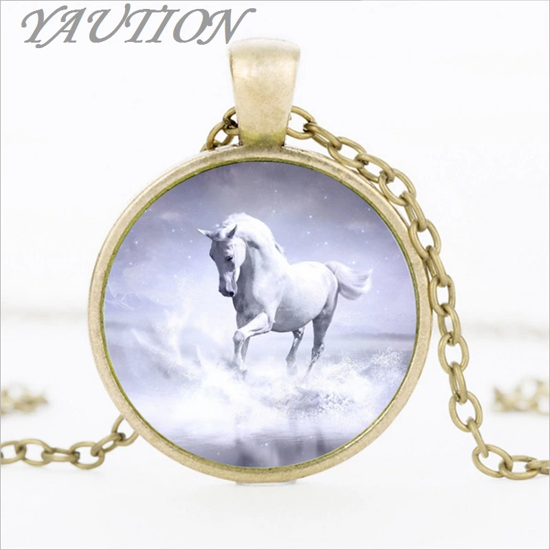 3 цвета Единорог фото Цепочки и ожерелья лошадь Jewelry Стекло Кабошон Подвеска Сеть