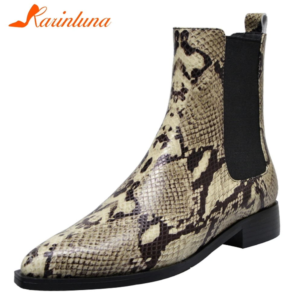 

KARINLUNA 2019 Fashion Animal Prints Genuine Leather Shoes Ankle Boots Woman Spring Autumn 2019 women's Ankle Boots Woman
