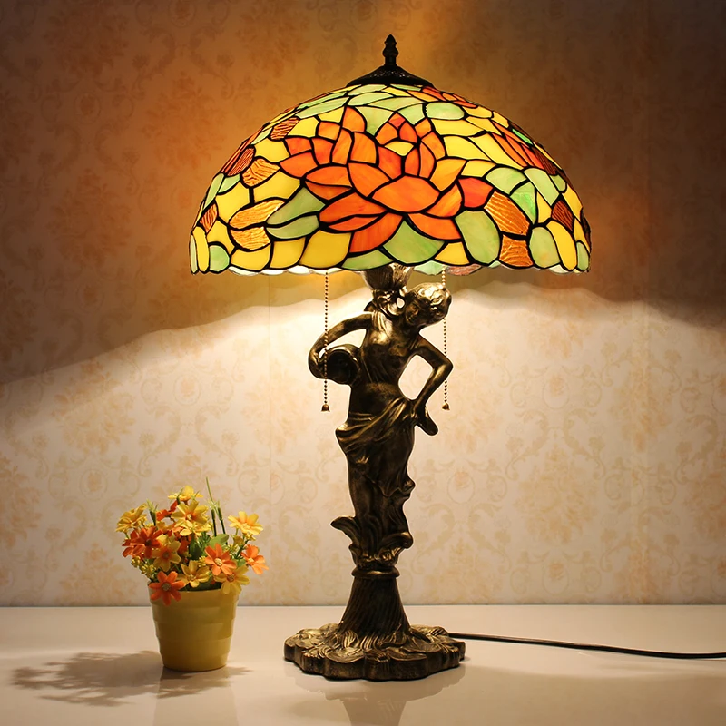 Настольная лампа Тиффани Классическая европейская барокко витражная прикроватная лампа E27 110-240V - Цвет абажура: see chart