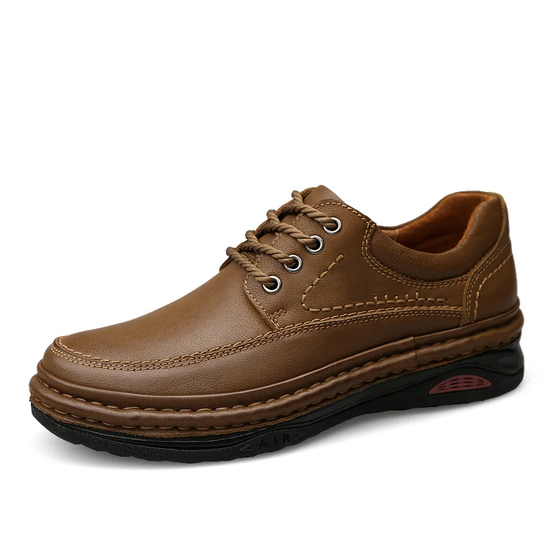 Высококачественные мужские ботинки из натуральной кожи; водонепроницаемые осенние ботильоны ручной работы на платформе; Мужская обувь для работы - Цвет: khaki