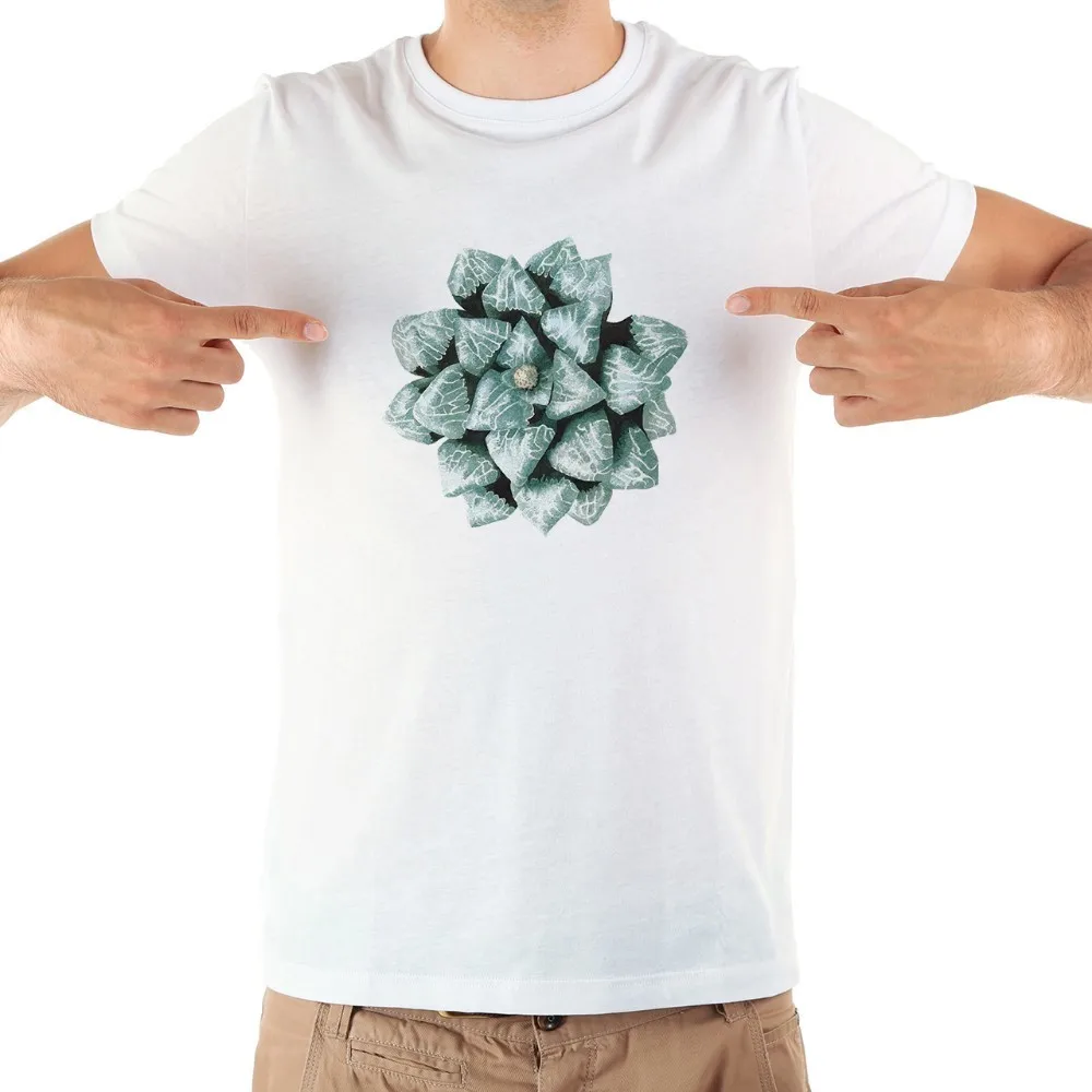 Забавная Мужская футболка с суккулентами акварелью Haworthia emelyae новинка 2018 белая