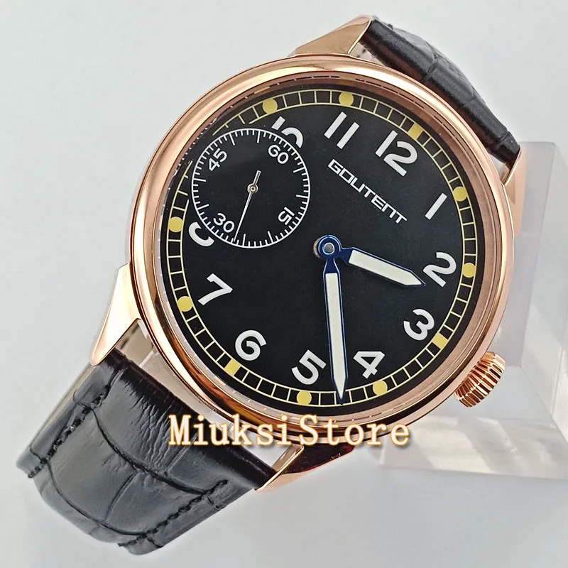 

42mm Black Dial Rose Gold Case Leather Band Mens Watch Automatic Wristwatch