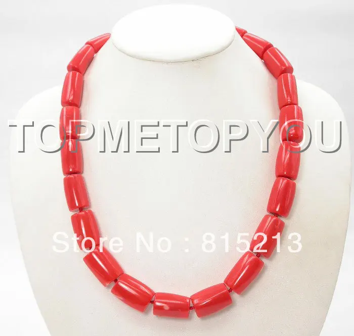 

FREE SHIPPING>>>@@ > N103 22mm column pink coral beads necklace filled gold clasp