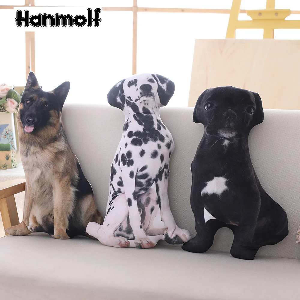 Lifelike Dog Shaped Plush Pillow Stuffed Both Sides Printing Black