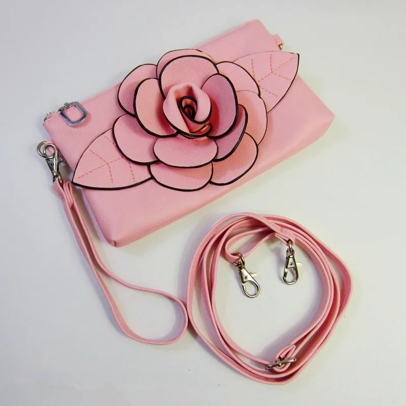 

Flower Women Messenger Bags PU Leather With Zipper Female Mini Shoulder Bags Purse and Handbags Three-dimensional Camellia