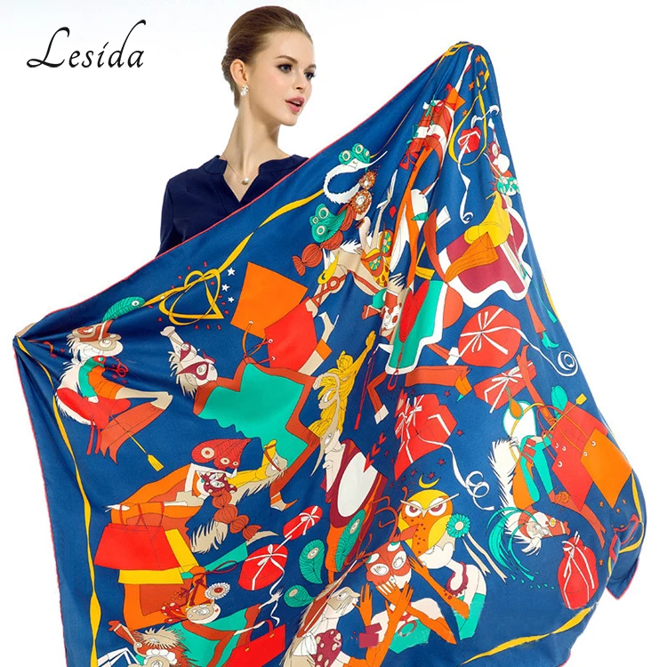 Большая квадратная шелковая шаль с принтом Джокер, Дамская новая мода, мультяшная шаль, шарф, Саржевые голубые шарфы, 130*130 см 1332