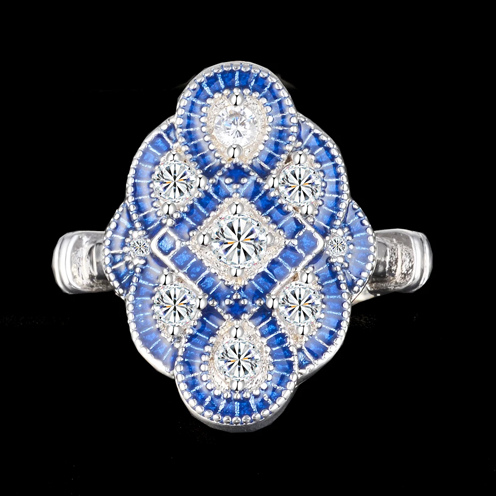PANSYSEN Стерлинговое Серебро 925 ювелирные изделия кольца с голубым сапфиром для женщин и мужчин Роскошные богемные геометрические вечерние Обручальные кольца Размер 6-10