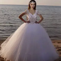 Бальное длинное свадебное платье 2019 новое платье с v-образным вырезом и рукавами-крылышками vestido de noiva Бисероплетение со стразами со шлейфом