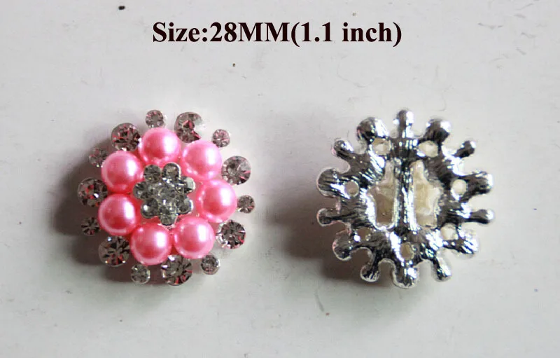 

Free Shipping Wholesale 28mm 40pcs/lot Flatback Rhinestone Button With Pearl For Hair Flower Wedding Embellishment BYM05018