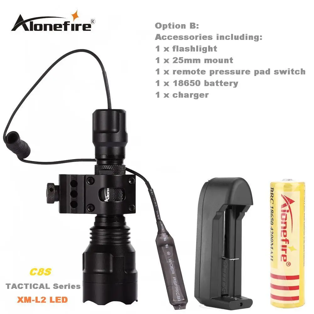 AloneFire C8 CREE XM-L2 U3 светодиодный тактический светильник фонарь 20 мм крепление для страйкбола прицел ружья светильник 18650 батарея - Испускаемый цвет: Option B