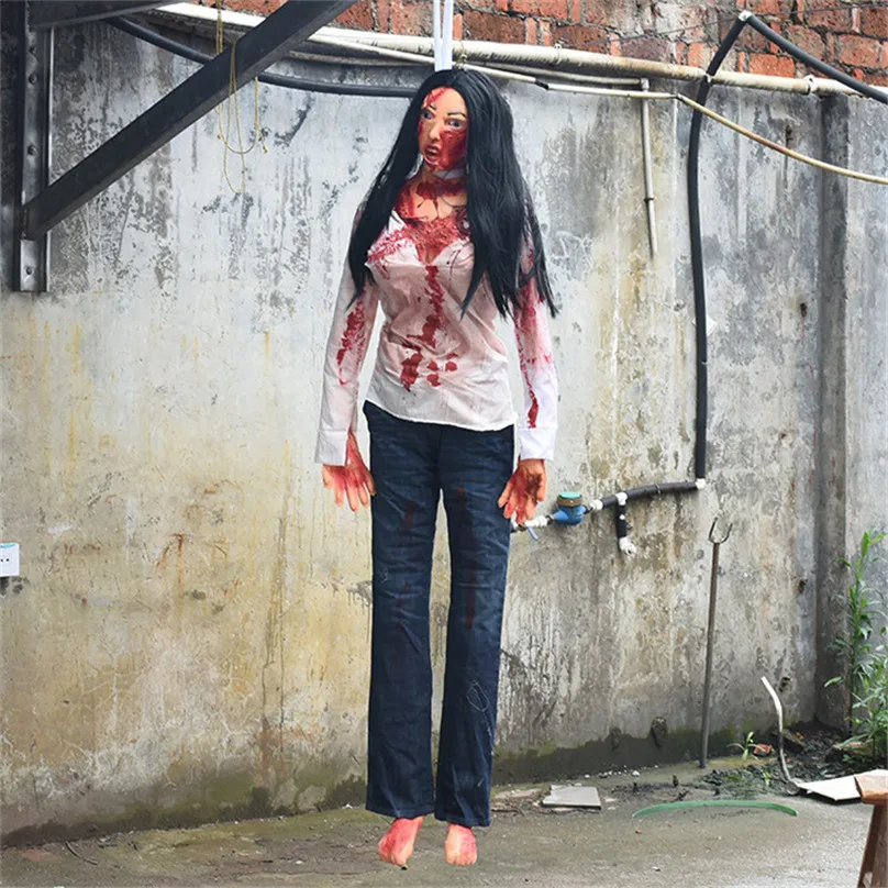 

Halloween Decoration Scary Room Red Broken Hanging Zombie Horror Bloody Corpse Haunted House Bar Props Realistic Latex Ornaments
