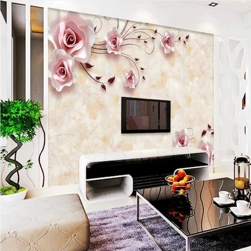 Фоны на заказ 3D обои для стен фрески фото шелк гостиной роза мрамор ТВ стена|wallpaper