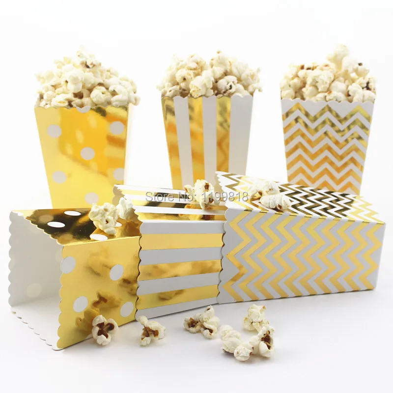540pcs Foil Gold Silver Retro Cinema Popcorn Boxes Bags Wedding Party