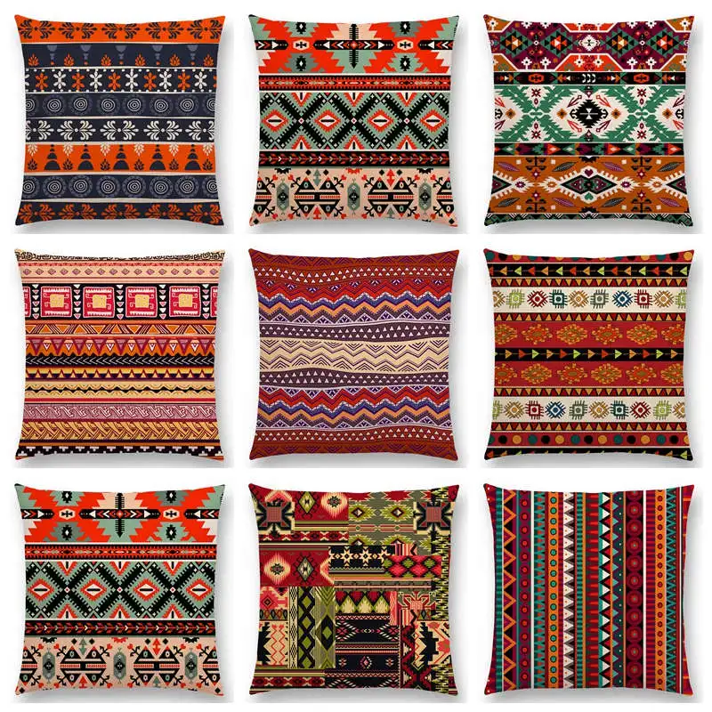 

Boho Primitive Geometric Pattern National Style Exotic Native Striped Navajo Arrow Cushion Cover Decor Sofa Throw Pillow Case