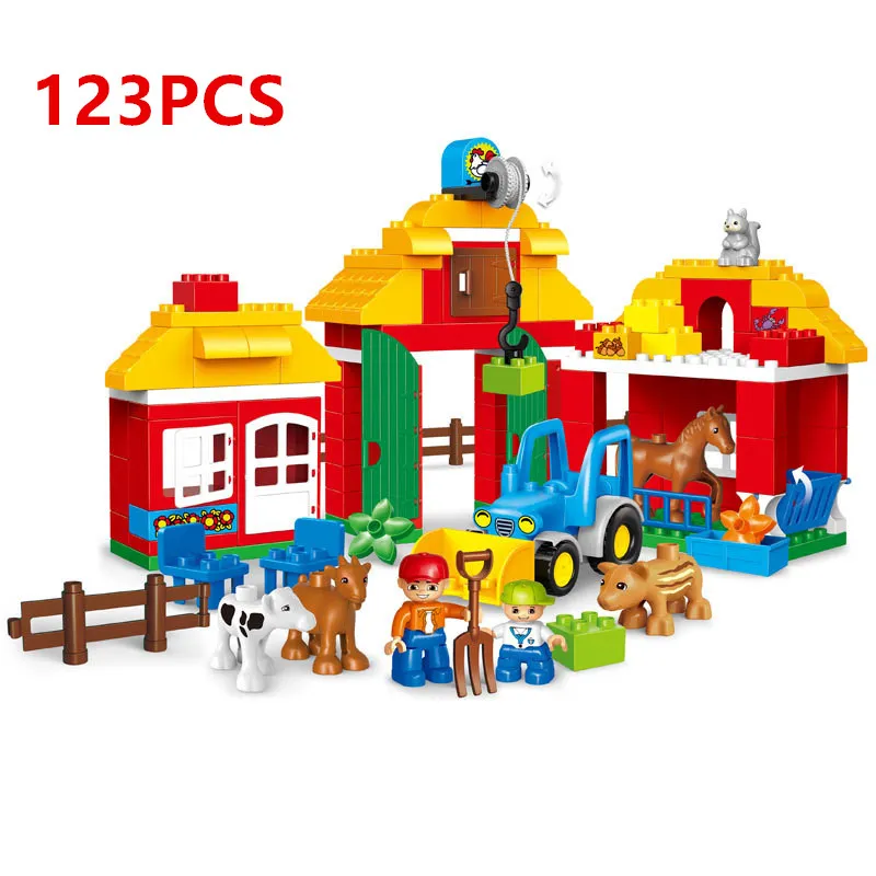 

123pcs DIY Happy Farm And Zoo Animals Building Blocks Toys Compatible With duploINGlys Building Blocks Toys Children gifts