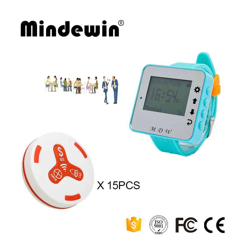 Mindewin Wireless Paging System 15PCS Table Call Button M-K-3 + 1PCS Watch Pager M-W-1 Reataurant Wireless Calling System Mindewin Wireless Paging System 15PCS Table Call Button M-K-3 + 1PCS Watch Pager M-W-1 Reataurant Wireless Calling System