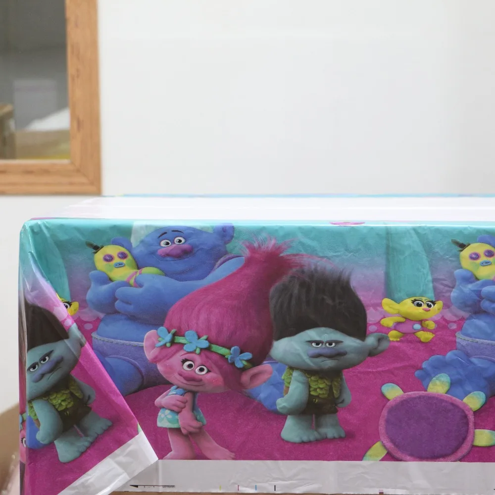 

1pcs\lot Trolls Plastic Tablecover Kids Favors Cartoon Theme Tablecloth Baby Shower Happy Birthday Party Decoration Supplies