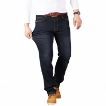 Big Size 28-48 Man Jeans High Stretch Straight Long Slim Trousers Fashion Casual Black Blue Denim Male Business Jeanswear Pants