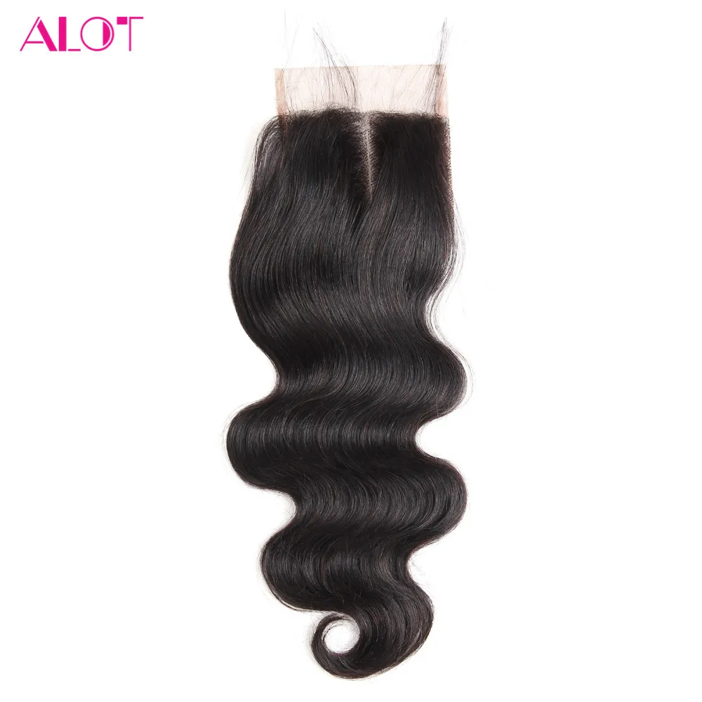 ALOT HAIR Brazilian Body Wave Middle Part Lace Closure Non-Remy Human Hair With Baby hair 130% Density Can Be Dyed And Bleached brazilian-body-wave-hair-with-closure