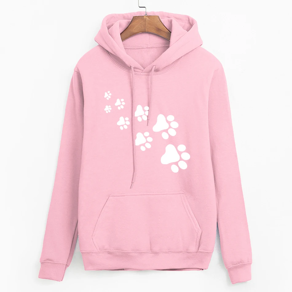 

Casual fleece autumn winter sweatshirt pullovers 2019 kawaii cat paws print hoodies for Women black pink brand tracksuits femme
