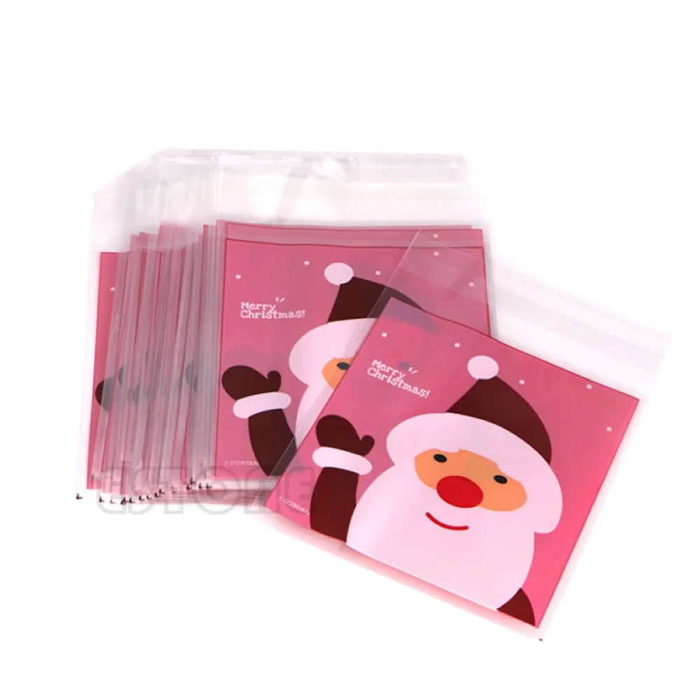 

NEW 50pcs/1set Christmas Santa Claus Cellophane Bag Gift Cookie Fudge Candy Self Adhesive