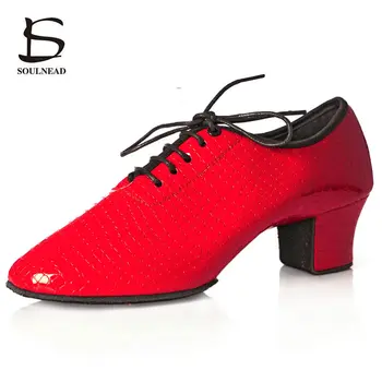 

Woman's Latin Ballroom Shoes for Dancing High Quality PU Lace-up Teacher's Tango Latin Practice Dance Shoes Soft Sole High Heels