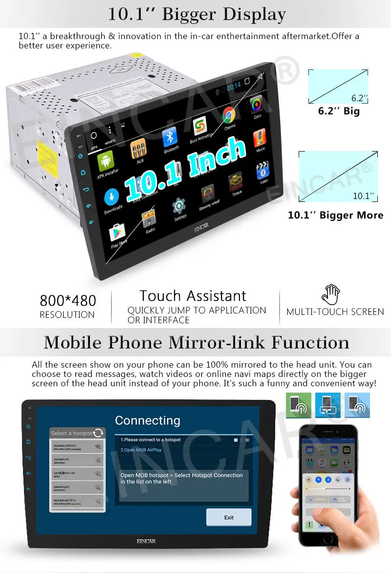 Discount 10.1" Android 6.0 Double 2 Din Car DVD GPS Stereo Radio Player 4-core Bluetooth 3