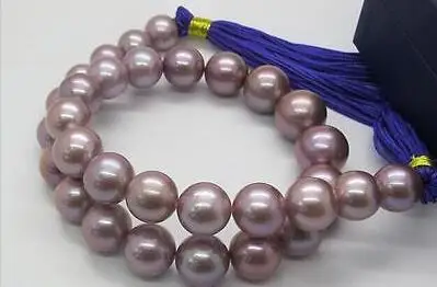

Jew3118 12-14mm Natural south sea genuine pink purple lavender round pearl necklace