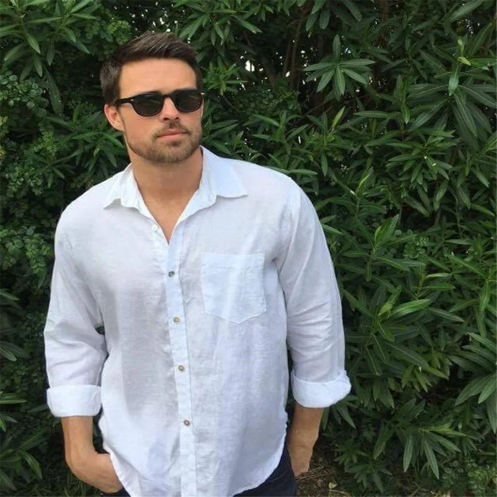 Feitong осенние Рубашки мужские мешковатые одноцветные длинные рубашки с отложным воротником Топы Блузки крутая дышащая мужская одежда