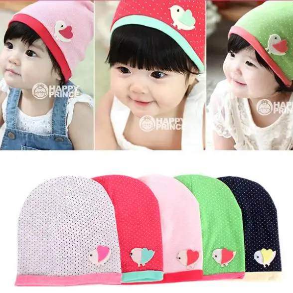 

Spring/Fall Girls Kids Baby Soft Cotton Birds Pattern Dots Candy Color Beanie Hats Caps