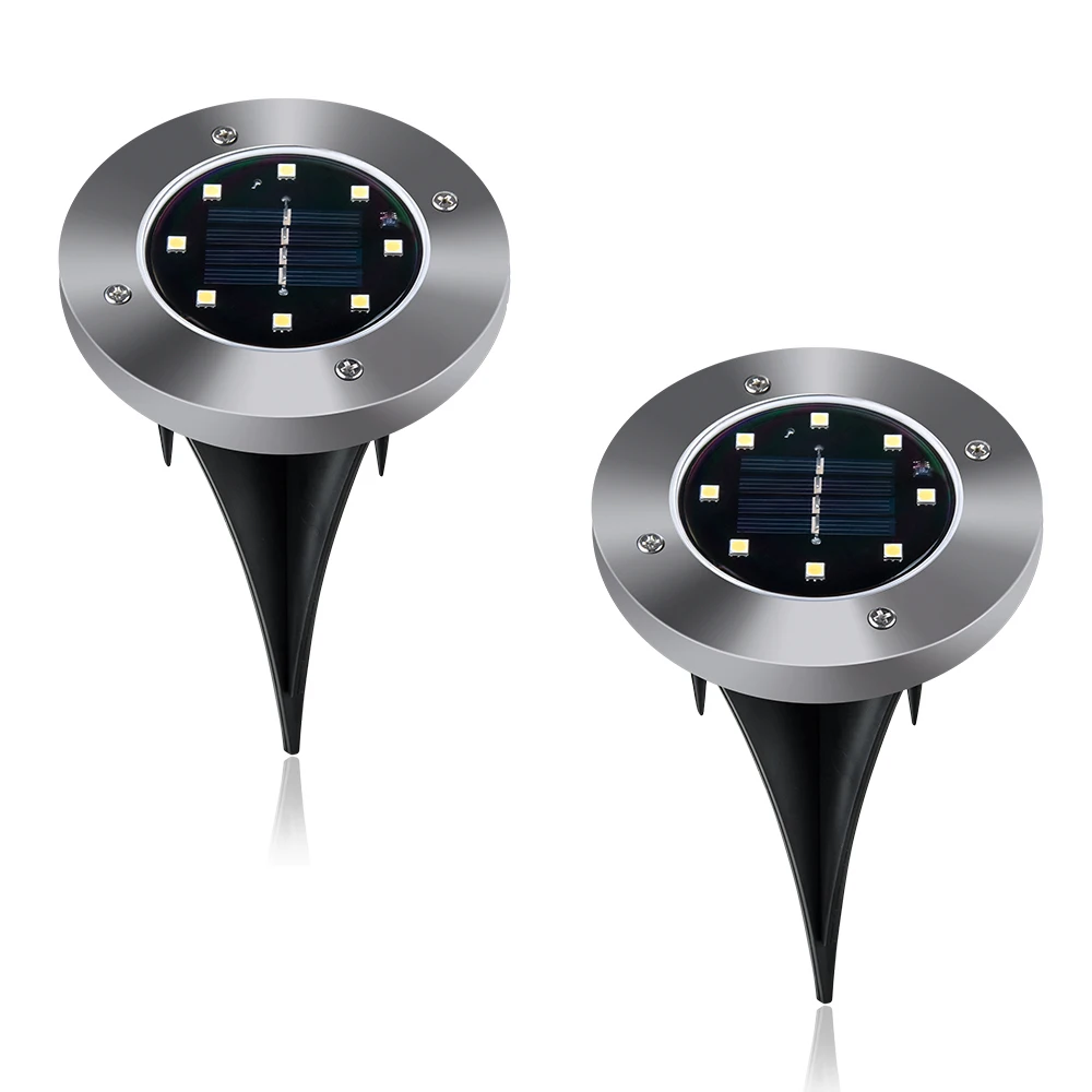 

2PCS Powered Disk Lights 8 LED Solar Pathway Lights Outdoor Waterproof Garden Landscape Lighting for Yard Deck Lawn Patio