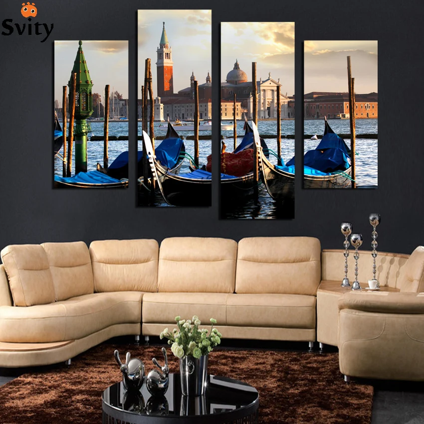 Modern Decor Paintings The River Vltava Landscape Canvas Painting European Traditional Building Wall Pictures For Room F1851 | Дом и сад