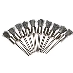 Brosse métallique en forme de stylo, 8MM, acier inoxydable, 3MM de diamètre, extrémité de la perceuse, tige de 1/8 ", convient aux outils rotatifs Dremel, 10 pièces 