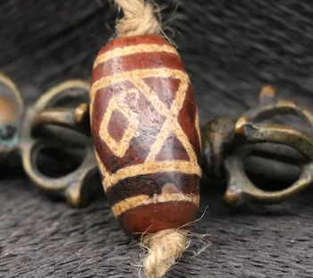 

Treasure Magic Power Magic LKbrother 4A Super Magic Power Tibetan Old Agate 3 Diamond Eye 4 stripe Large dZi Bead